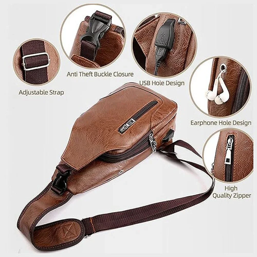 Sleek Black Men's Sling Bag with USB Charging Port